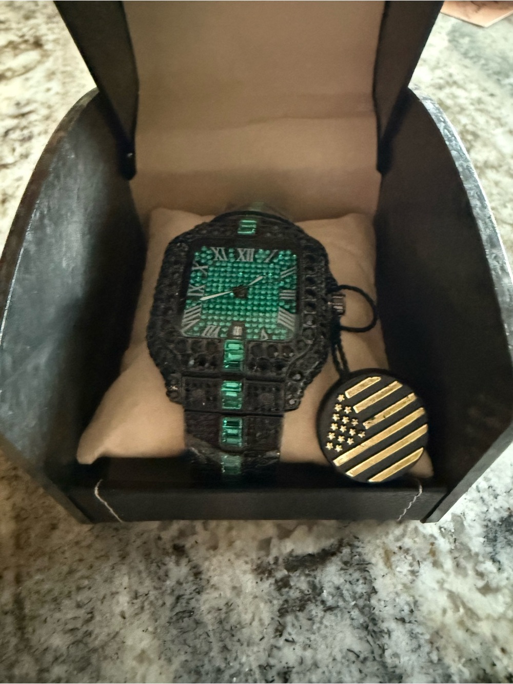 AJ Black and Green Luxury-Style Men's Wristwatch